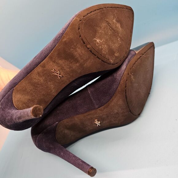 Kenneth Cole Metallic Gray Cap Toe Navy Suede Leather Stiletto Heels Womens 5.5M - Picture 7 of 9